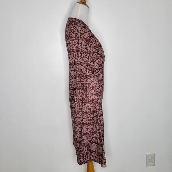 PrAna Faux Wrap Dress Ikat Print Purple Twist Front 3/4 Sleeves Women Medium - Picture 2 of 10